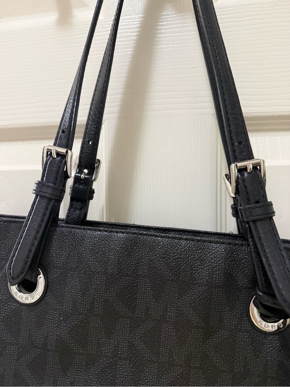 Michael Kors Black MK Logo Tote with Silver Charm - Picture 3 of 10